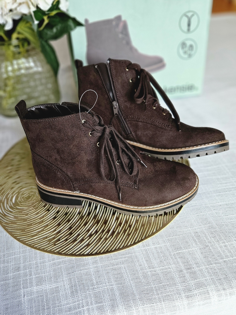 Kensie Kasha Brown Faux Suede Lace Up Combat Boots Women's Size 9 - Picture 7 of 11